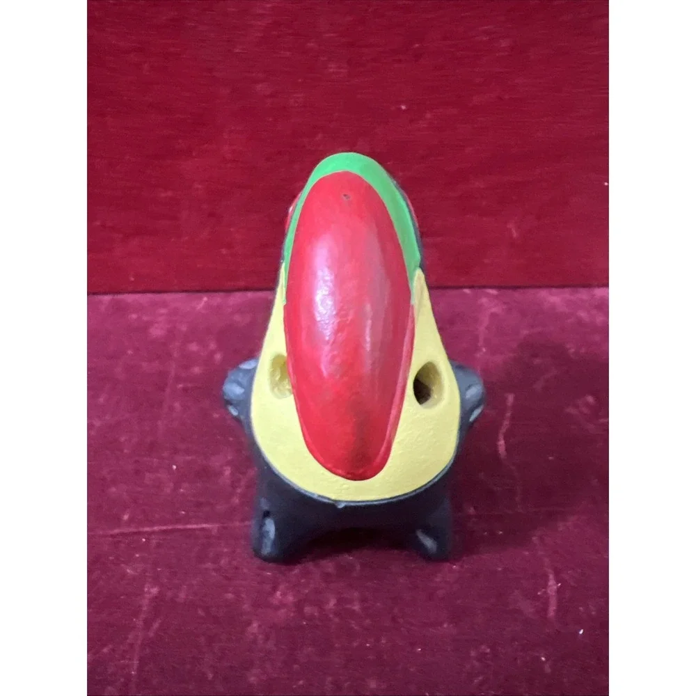 Handmade Black‎ Toucan Bird Clay Whistle Ocarina Folk Art Mexico Red Green Yello